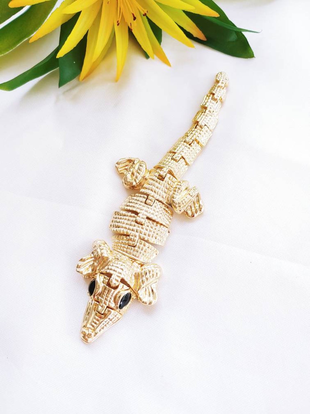 Vintage Articulated Alligator Brooch: Gold Tone Rhinestone Pin - Etsy