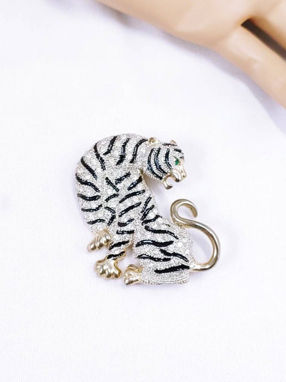 Vintage Large wild Cat Roaring Tiger Brooch Pin Bl