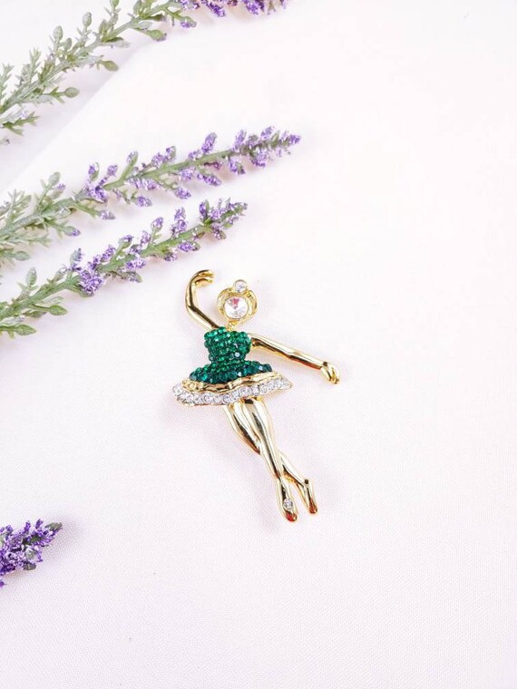 Vintage Jeweled Ballerina Dancer brooch pin lady … - image 1