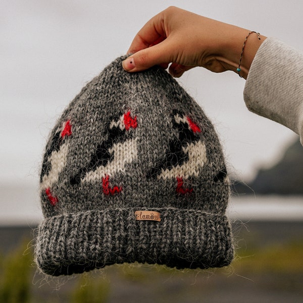 Grey PUFFIN hat • Authentic 100% icelandic wool Plötulopi!