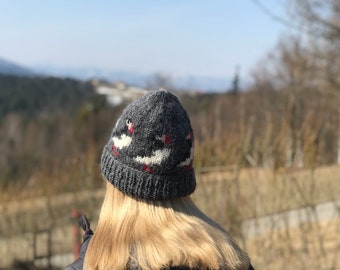 Dark grey PUFFIN hat • Authentic 100% icelandic wool Plötulopi!