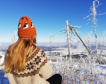 Orange PUFFIN hat • 100% icelandic amazing wool Léttlopi!