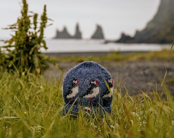 Czapka PUFFIN w kolorze oceanicznego błękitu • Autentyczna 100% wełna islandzka Plötulopi!