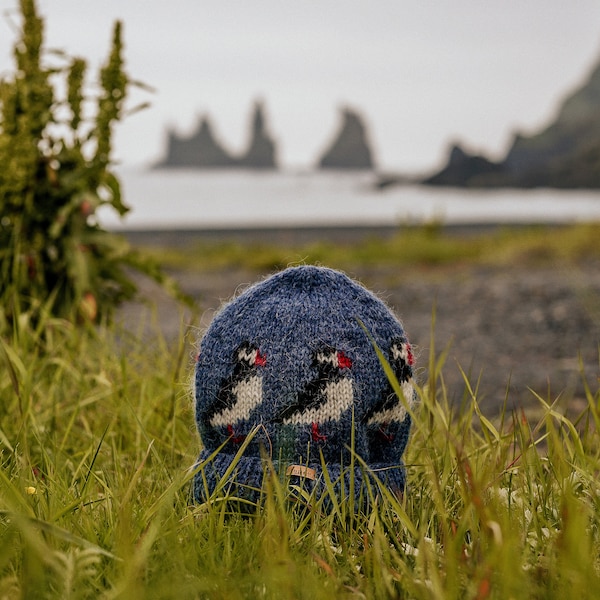 Czapka PUFFIN w kolorze oceanicznego błękitu • Autentyczna 100% wełna islandzka Plötulopi!