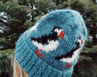Turqoise PUFFIN hat • 100% icelandic wool Plötulopi!