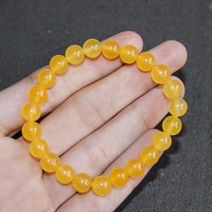 Yellow Jade Bracelet Stretch Elastic Healing Gemstone Round Beaded for Men,Women