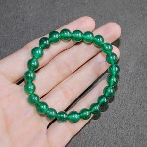 Green Jade Bracelet Stretch Elastic Healing Gemstone Round Beaded for Men,Women