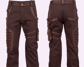 Mens Steampunk Brown Trouser With Detachable Pocket pants with removable pockets,Men's Gothic Pants