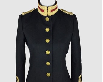 Women Wool Military hussar Jacket Army Officer Band Coat Trench Jacket Double-breasted Slim Fit