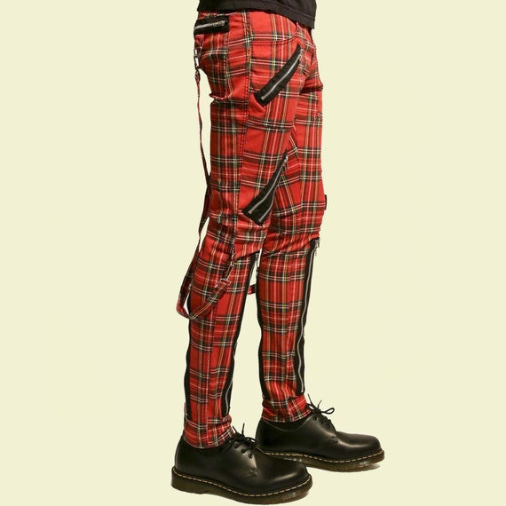 Men Bondage Straps Punk Split Leg Plaid 