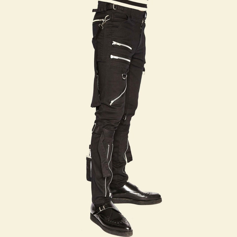Men/'s Gothic Extreme Bondage Punk Rocker Cyber Goth Steampunk Biker Pants