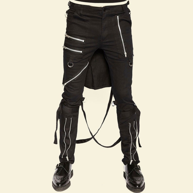 Men/'s Gothic Extreme Bondage Punk Rocker Cyber Goth Steampunk Biker Pants