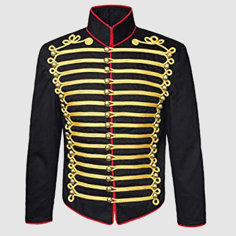 Mens black hussar jacket front gold braid,Mens hussar jacket