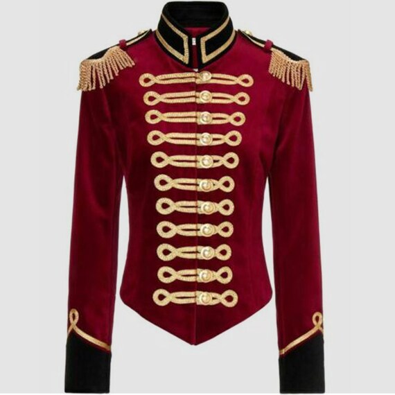 Ladies Red Velvet Military hussar Jacket with Golden braid Etsy