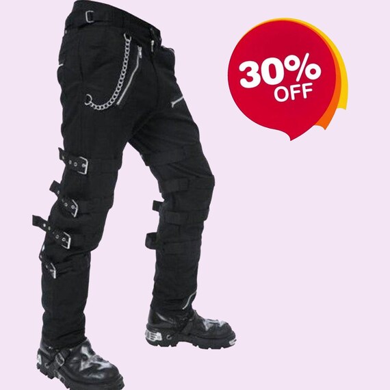 Black pants with zippers and straps Clearance