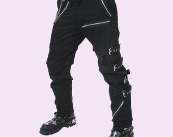 Men's Black Gothic Straps Zipper 