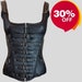 Long Body 6 Buckle Leather Corset with Boning 