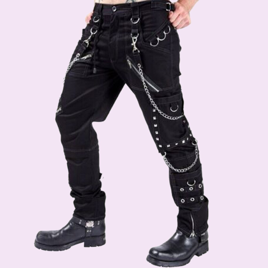Men's Gothic Black Pant Eyelets Cargo Bondage Trouser Punk | Etsy