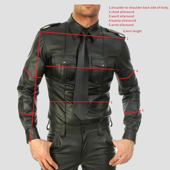 Mens Zeer Hete Echte Hoge Kwaliteit Zwart Lederen Halve Mouw Top Politie Uniform Shirt Bluf Militaire Stijl Shirt Kleding Herenkleding Overhemden & T-shirts T-shirts 