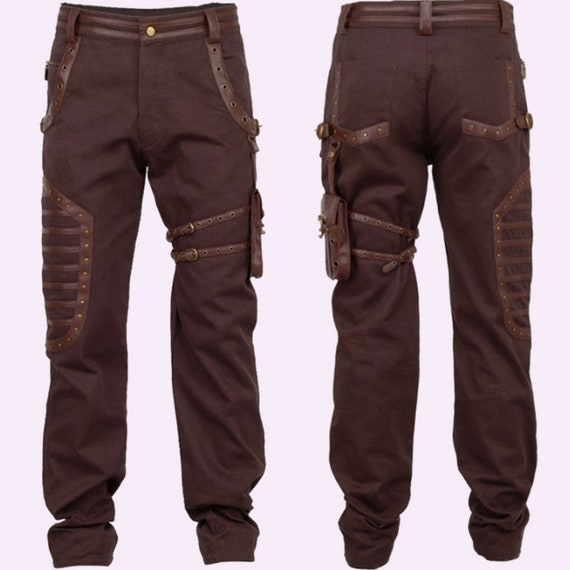 Mens Steampunk Brown Trouser With Detachable Pocket Pants With Etsy
