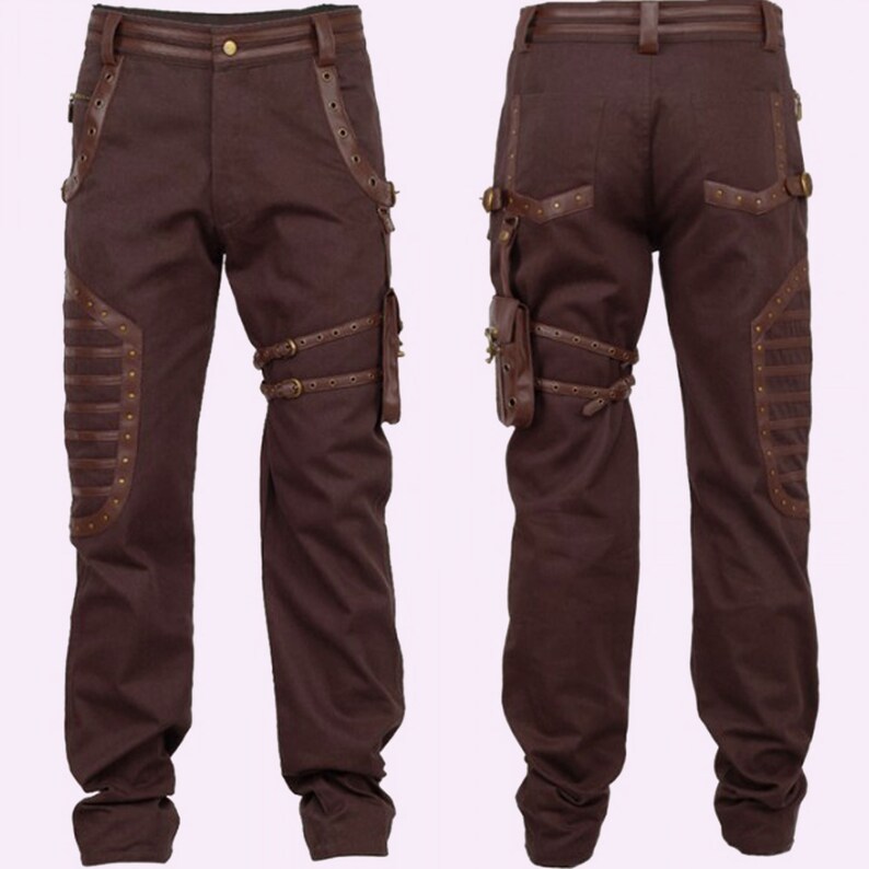 Mens Steampunk Brown Trouser With Detachable Pocket pants with removable pockets,Men's Gothic Pants 