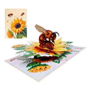Tarjeta desplegable de girasol 3D: temática de abejas y jardín imagen 2