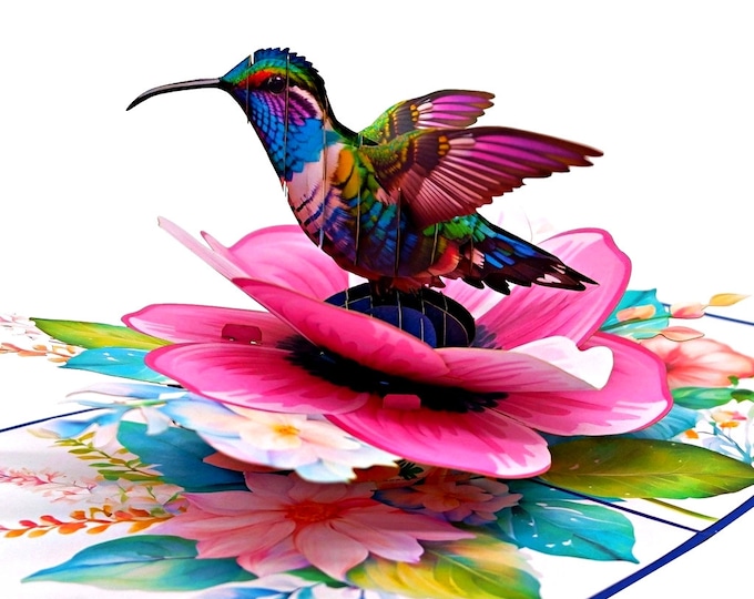 Hummingbird 3D Pop Up Greeting Card for Birthday, Just Because, Thinking of You, Retirement, Get Well, Congratulations, Any Occasions
