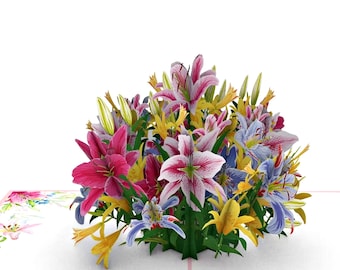 Handmade Flowers Bouquet Pop Up Card, Birthday Card