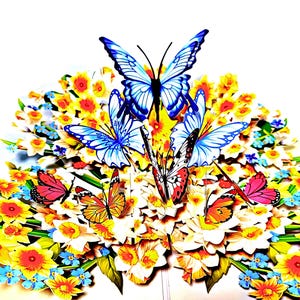 Daffodil Flower Butterflies 3D Card - 3D Greeting Card for Wife, Thank You Card for Mom, Birthday Cards , Paper Flower  Card, 6 X 8 Inches