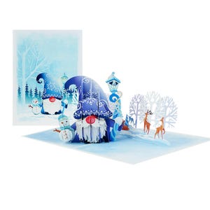 Carte pop-up gnome - carte de Noël pop-up 3D, gnome du père Noël, cartes de voeux pop-up faites main pour Noël, vacances, cadeau de Noël