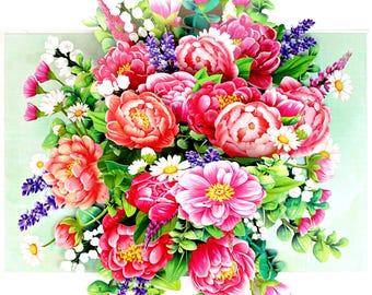 Peonies Pop-Up Card – 3D Floral Greeting Card | Handmade Peony Bouquet Card | Birthday, Mother’s Day, Anniversary, Thank You Card
