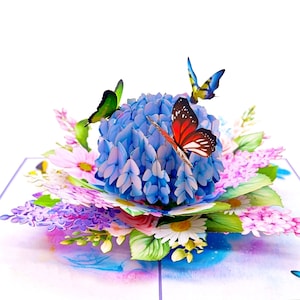 Carte pop-up fleurs d'hortensias pour anniversaire, anniversaire, remerciement, félicitations, Saint-Valentin, retraite, Convient pour toutes les occasions