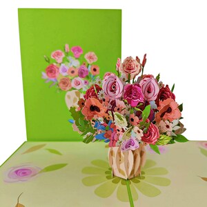 Greeting Card - Flower Card, 3D Pop Up Romantic Greeting Card, Valentine's Day, Mothers Day, Wedding, Anniversary,Birthday