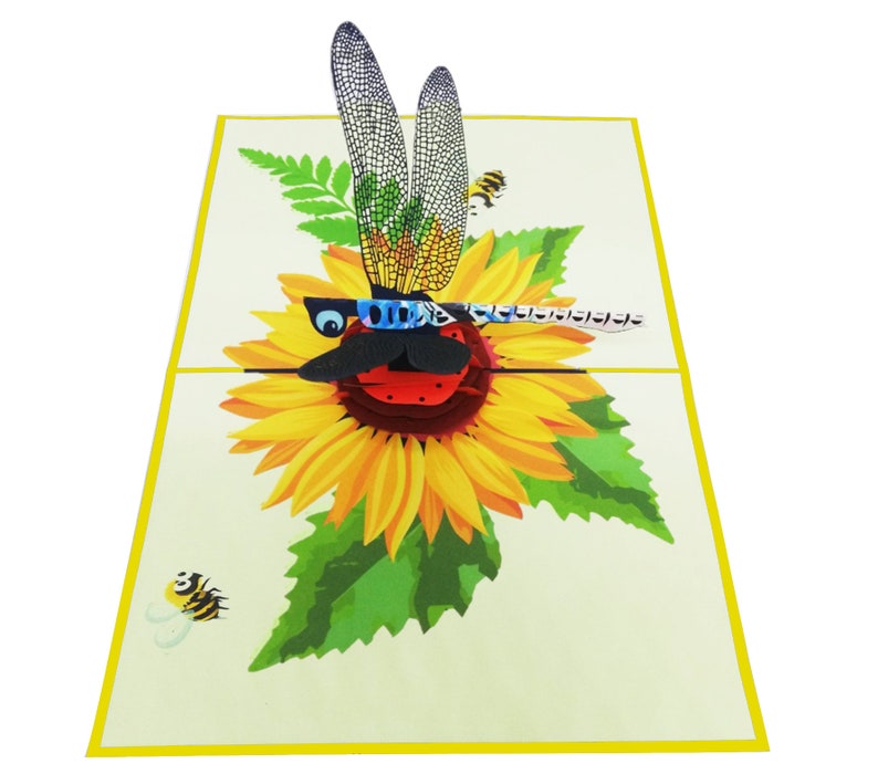 Dragonfly and sunflower pop up 3D card