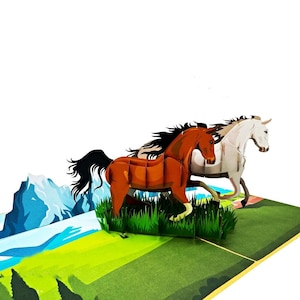 Wilde Pferde 3D Pop Up Grußkarte - Majestic, Colt, Pony, mustang, Hengst, Half-Fold, alles Gute zum Geburtstag, einfach weil, alle Anlässe