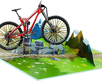 Carte pop-up vélo, carte anniversaire retraite aventure 3D, cyclisme sur le thème de la montagne - enveloppe incluse (taille 6 x 8 po - VTT)