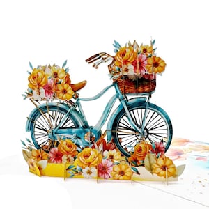 Carte pop-up florale de vélo – Carte de vélo 3D faite main avec des fleurs | de voeux de printemps | Fête des Mères, Anniversaire, Merci