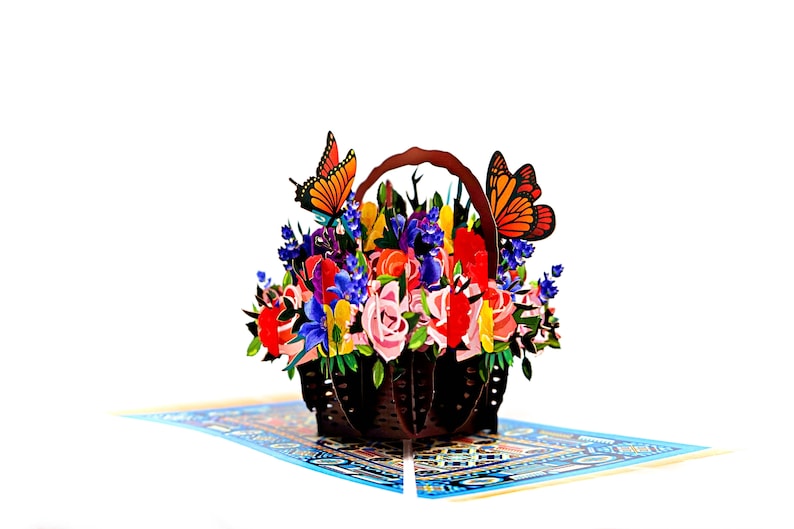 Flower Basket Pop Up Card | Handmade 3D Popup Greeting Cards for Fall, Winter, Christmas, Birthday, Thanksgiving, Just Because, All Occasion 