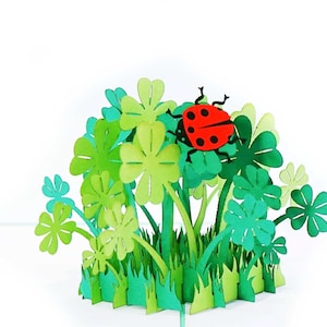 Vierblättriges Kleeblatt 3D Karte - Kleeblatt Karte, Pop Up Karte - St. Patrick's Day Karte Grünes Kleeblatt 3D Grußkarte irische Glücksgeschenkkarte