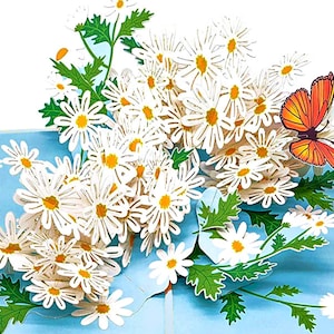 3D Pop Up Karte mit Gänseblümchen und Schmetterlingen