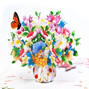 Carte pop-up bouquet de fleurs, carte pop-up fête des mères, carte pop-up 3D d'anniversaire, cartes pop-up 3D faites main pour anniversaire, juste parce que