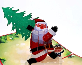 Asmallgf Weihnachts-Pop-Up-Karte – Mit Weihnachtsbaum & Schneemann, Handgefertigt, Inkl. Umschlag