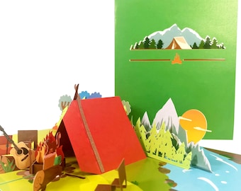 Camping 3D Pop Up Karte, Für Geburtstag, Vatertag, Road Trips, einfach so, saisonal, Freundschaft, Ruhestand