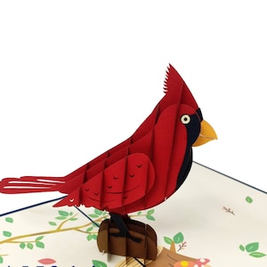 Kardinal Pop Up Karte, 3D Karte, Geburtstagskarte, Sympathiekarte, Tierkarte, Vogelkarte