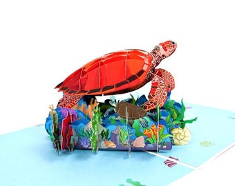 Tarjeta desplegable en 3D con forma de tortuga