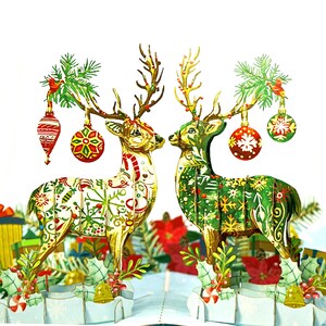 Biglietto pop-up natalizio con coppia di cervi - Biglietto 3D romantico per Natale, anniversario invernale o bigliettino per le feste