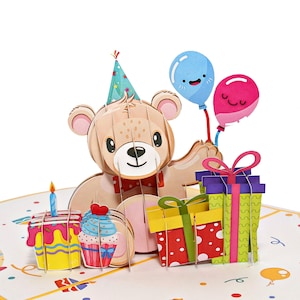 Teddy Bear Happy Birthday Pop Up Card, Birthday Card for son, daughter , grandson , granddaughter , personalized pop up greeting card , 3D