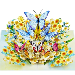 Daffodil Flower Butterflies 3D Card - 3D Greeting Card for Wife, Thank You Card for Mom, Birthday Cards , Paper Flower  Card, 6 X 8 Inches