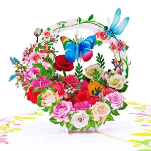 Die gemischte Blumenkranz-Schmetterlings-Pop-Up-Karte - bunte, schöne, elegante, 3D-Grußkarte mit Blumenmuster, ideales Geschenk für Mutter, Schwester, Frauen,