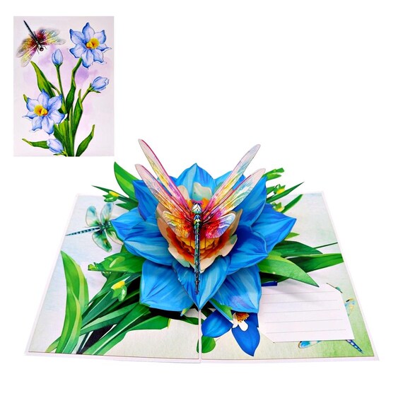 IOYOUNOW Pop-Up-Karte Libelle – 3D-Grußkarte, 15,2 X 15,2 Cm (geschlossen), Mit Umschlag
